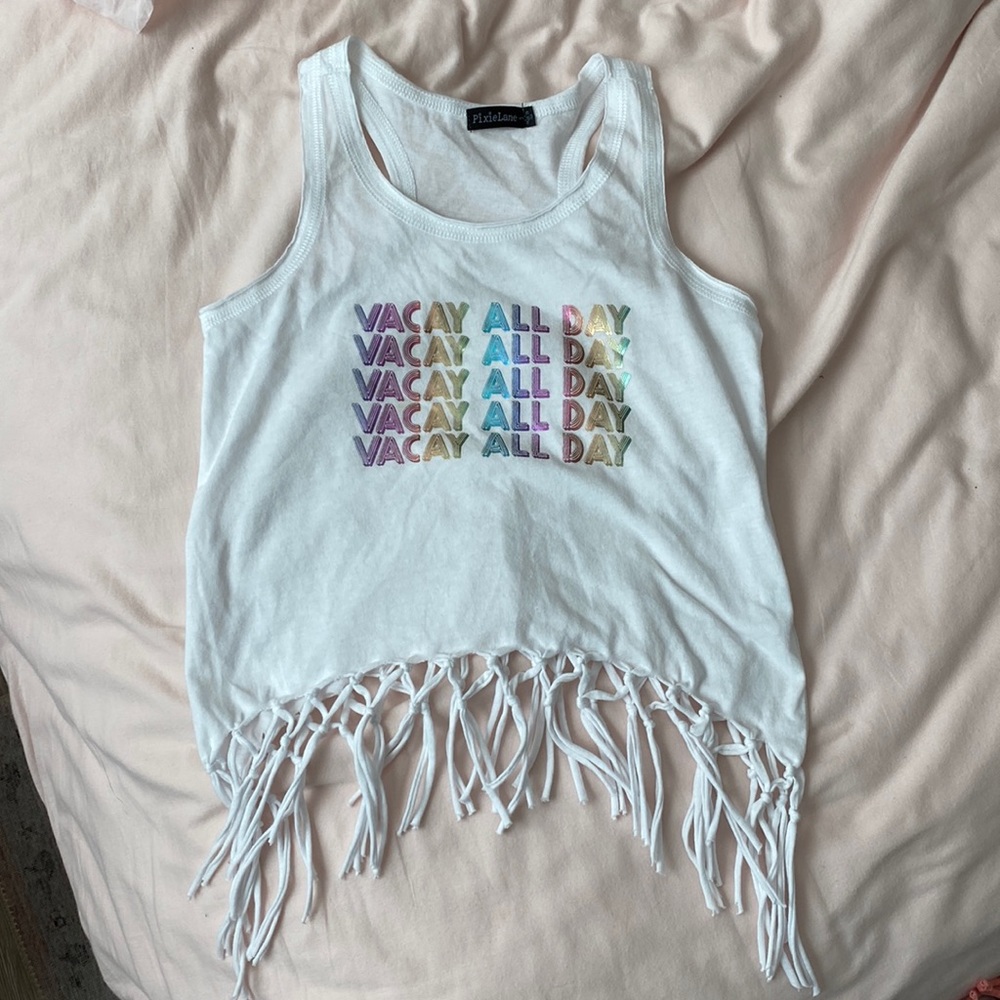 PixieLane White Tank-Vacay All Day-Size 5